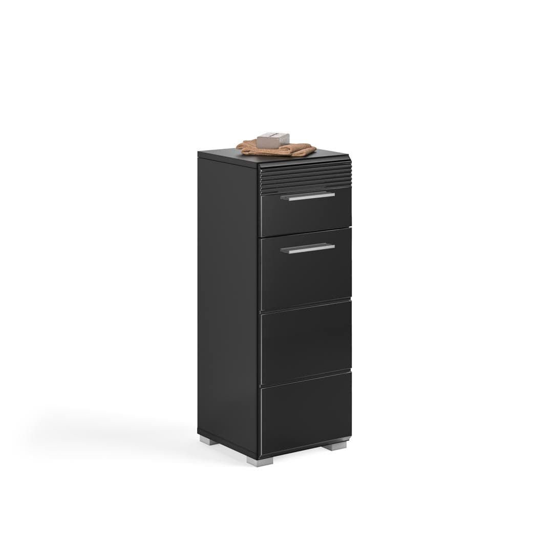 Linus Badschrank 1 Tür, 1 Schublade Hochglanz schwarz,schwarz.