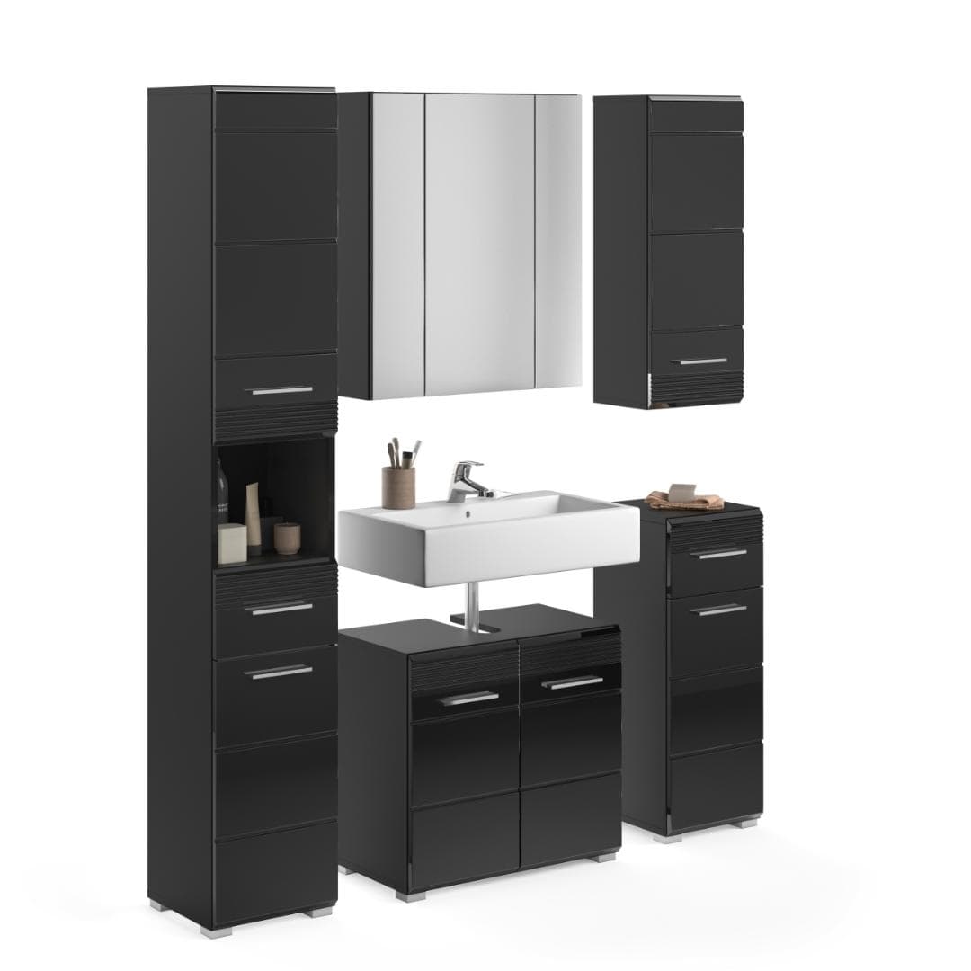 Linus Badmöbelset L3 Schwarz hochglanz, schwarz.