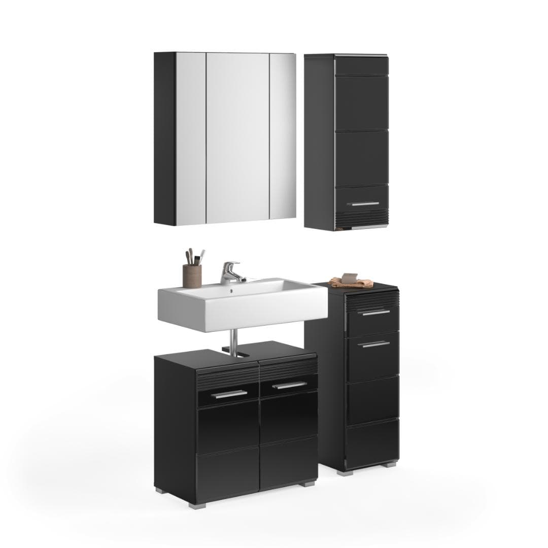 Linus Badmöbelset L4 Schwarz hochglanz, schwarz.