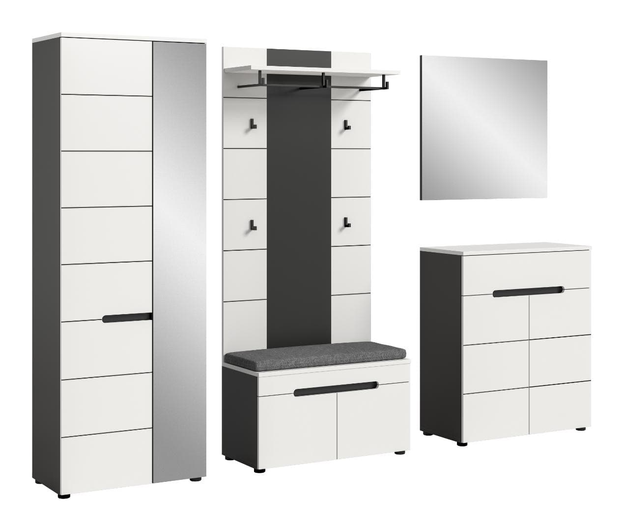 Canu Garderobenmöbel Set C5 inkl. Kissen weiß, grau.