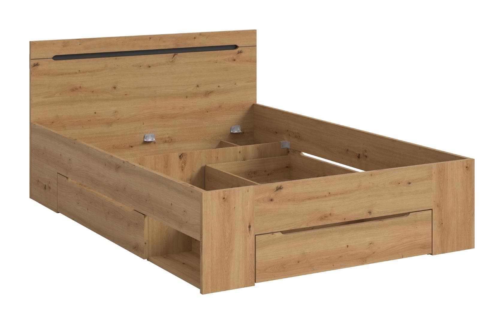 Canu Bett 140x200 cm 3 Schubladen grau, Eiche Dekor.