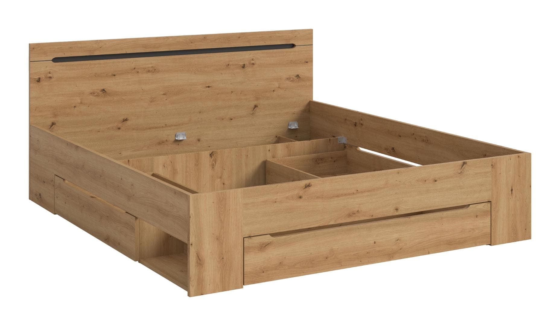 Canu Bett 180x200 cm 3 Schubladen grau, Eiche Dekor.