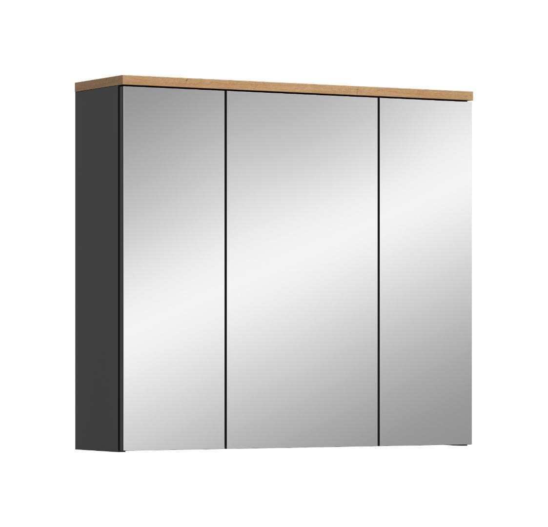 Canu Spiegelschrank Bad 3 Spiegeltüren Eiche Dekor, grau.