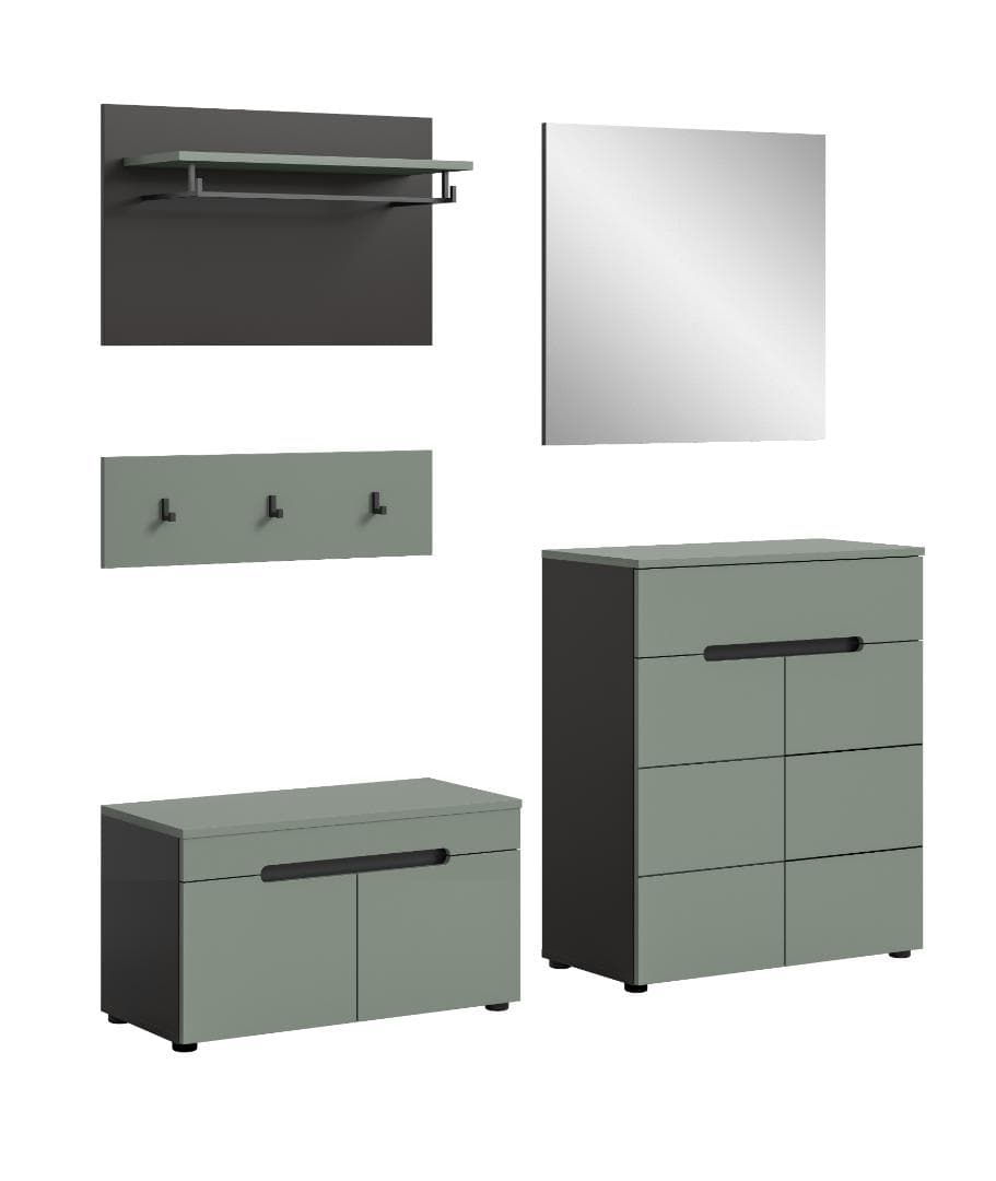 Canu Garderobenmöbel Set C15 staubgrün, dunkelgrau.