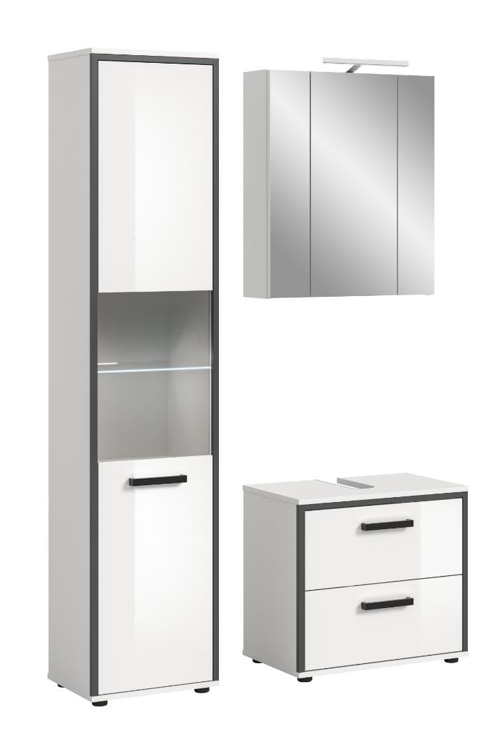 Kojak Badmöbelset inkl. Beleuchtung 115 cm weiß, weiß Hochglanz.