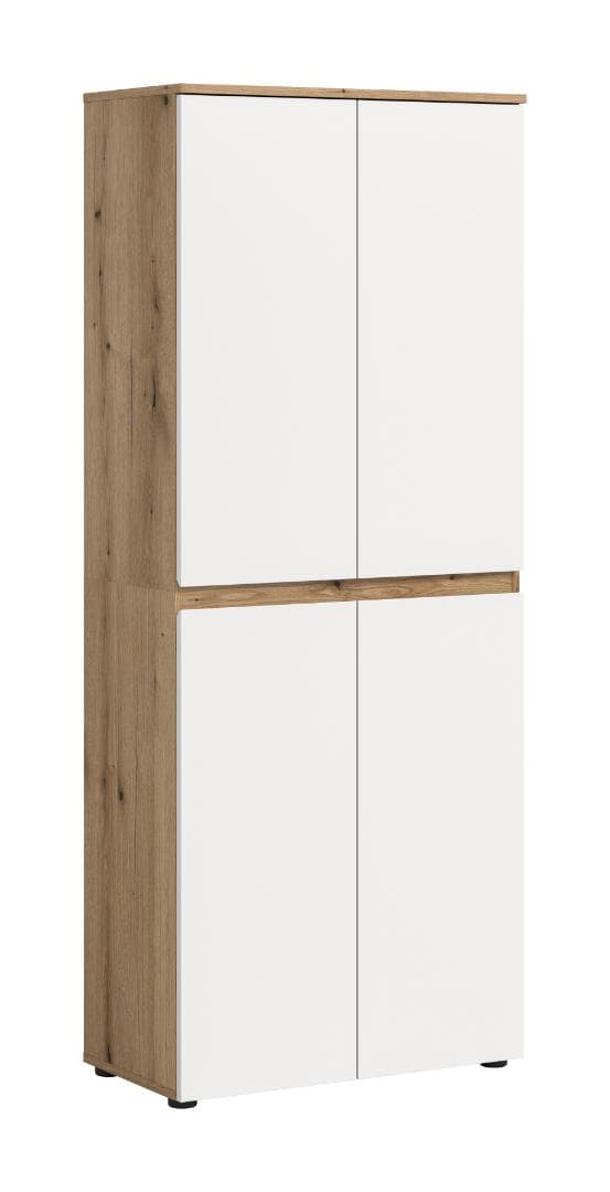 Scarpa Kleiderschrank 4 Türen Eiche Dekor, weiß.