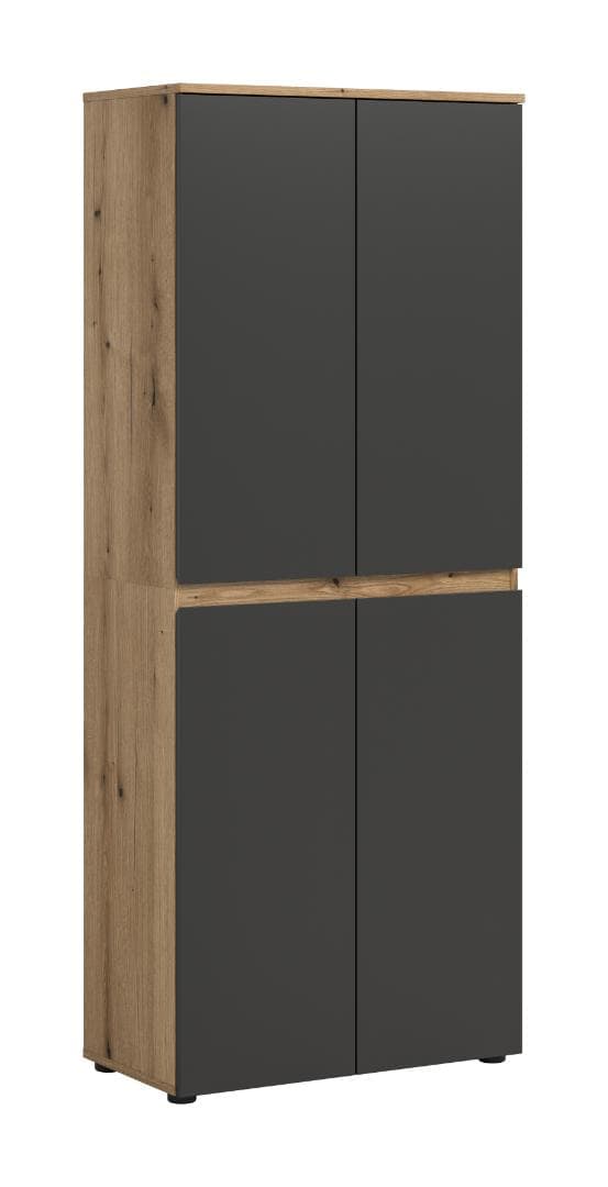 Scarpa Kleiderschrank 4 Türen Eiche Dekor, Anthrazit.