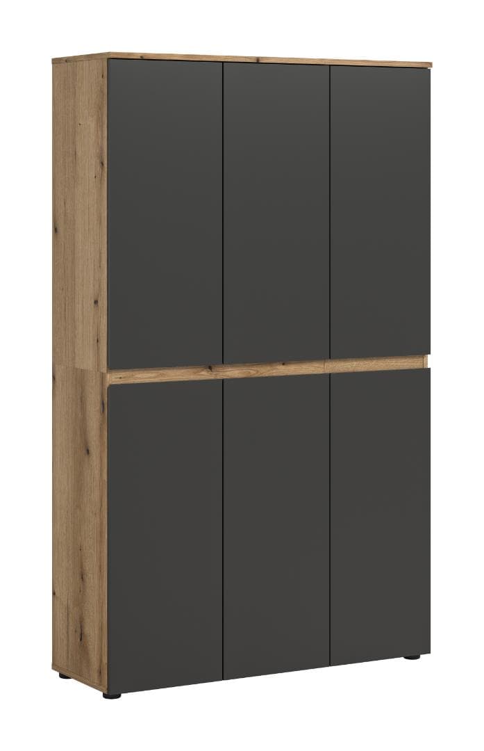Scarpa Kleiderschrank 6 Türen Eiche Dekor, Anthrazit.