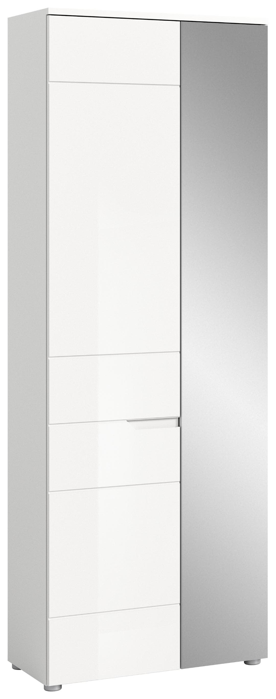 Solero Kleiderschrank 1 Tür, 1 Spiegeltür weiß hochglanz, weiß.