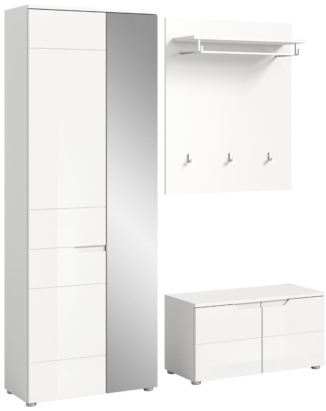 Solero Garderobenmöbel Set S2 Weiß hochglanz, weiß.