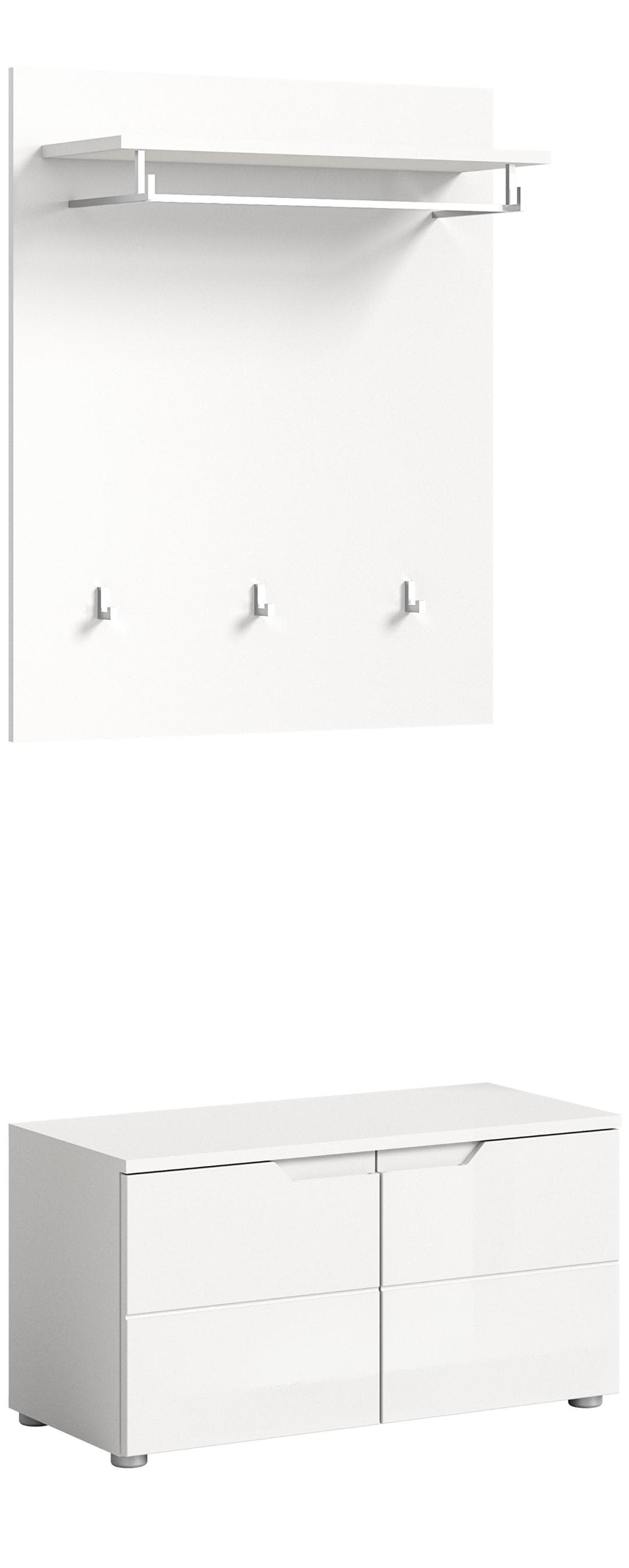 Solero Garderobenmöbel Set S1 Weiß hochglanz, weiß.
