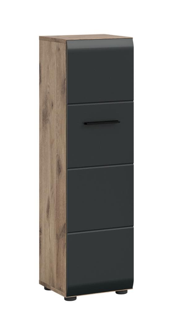 Ice Badschrank 1 Tür Schwarz matt, Eiche Dekor.