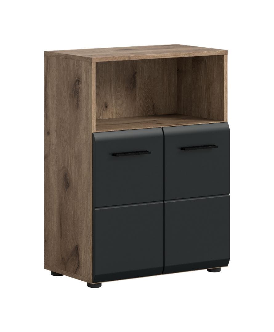 Ice Badschrank 2 Türen, 1 Regal Schwarz matt, Eiche Dekor.
