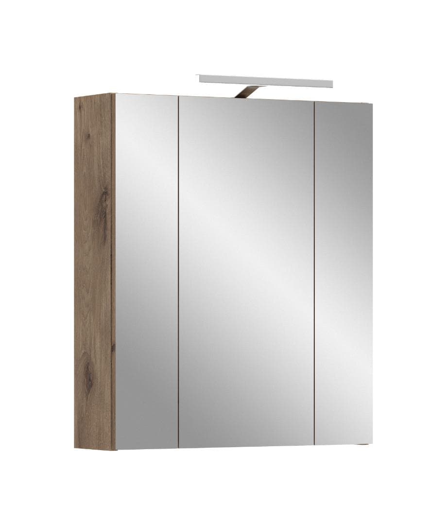 Ice Spiegelschrank Bad Inkl. Beleuchtung 3 Spiegeltüren, Eiche Dekor.