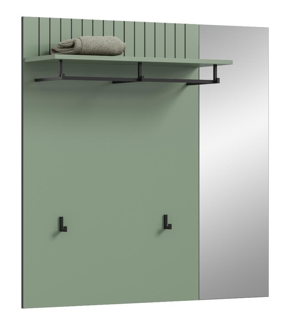 Station Wandgarderobe 2 Haken, 1 Spiegel staubgrün.