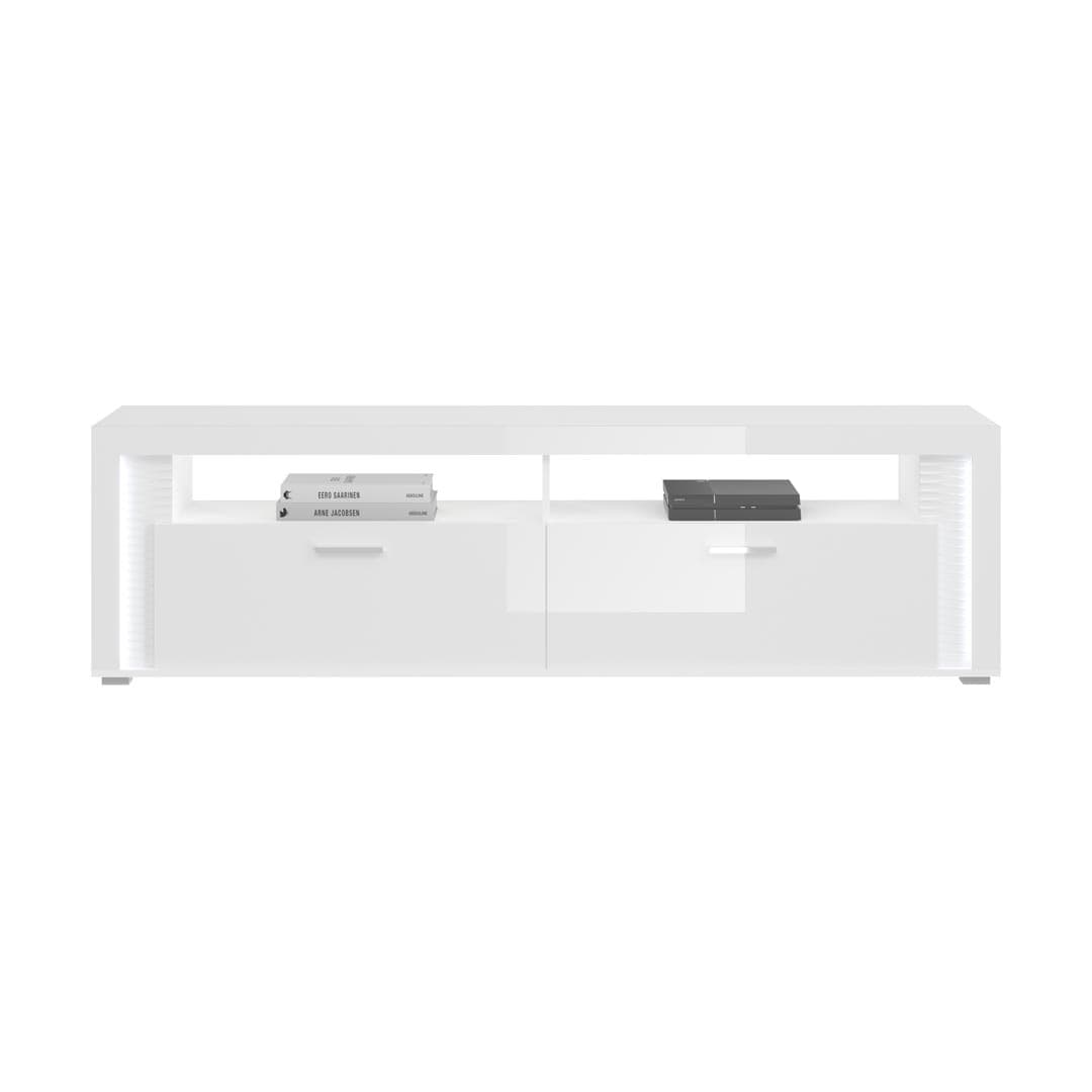 Skylight Sideboard 1 Klaptür, 2 Ablagen mit Licht Hochglanz weiß,Glas grau,weiß.