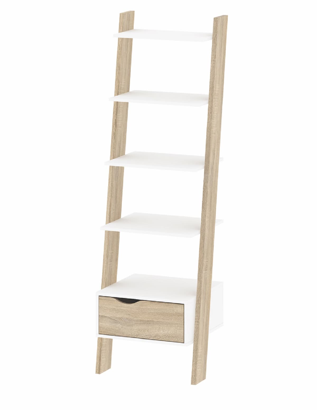 Napoli Bücherregal mit 1 Schublade und 5 Ablagen weiss/Eiche Dekor.