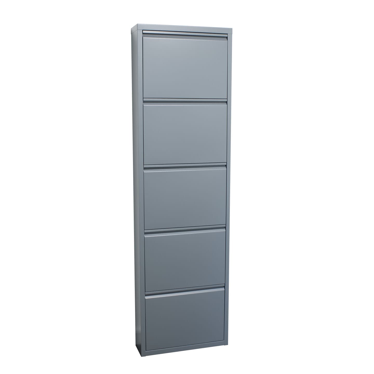 Pisa Schuhschrank mit 5 Klappen/Türen in Metall grau. Fertig montiert geliefert.