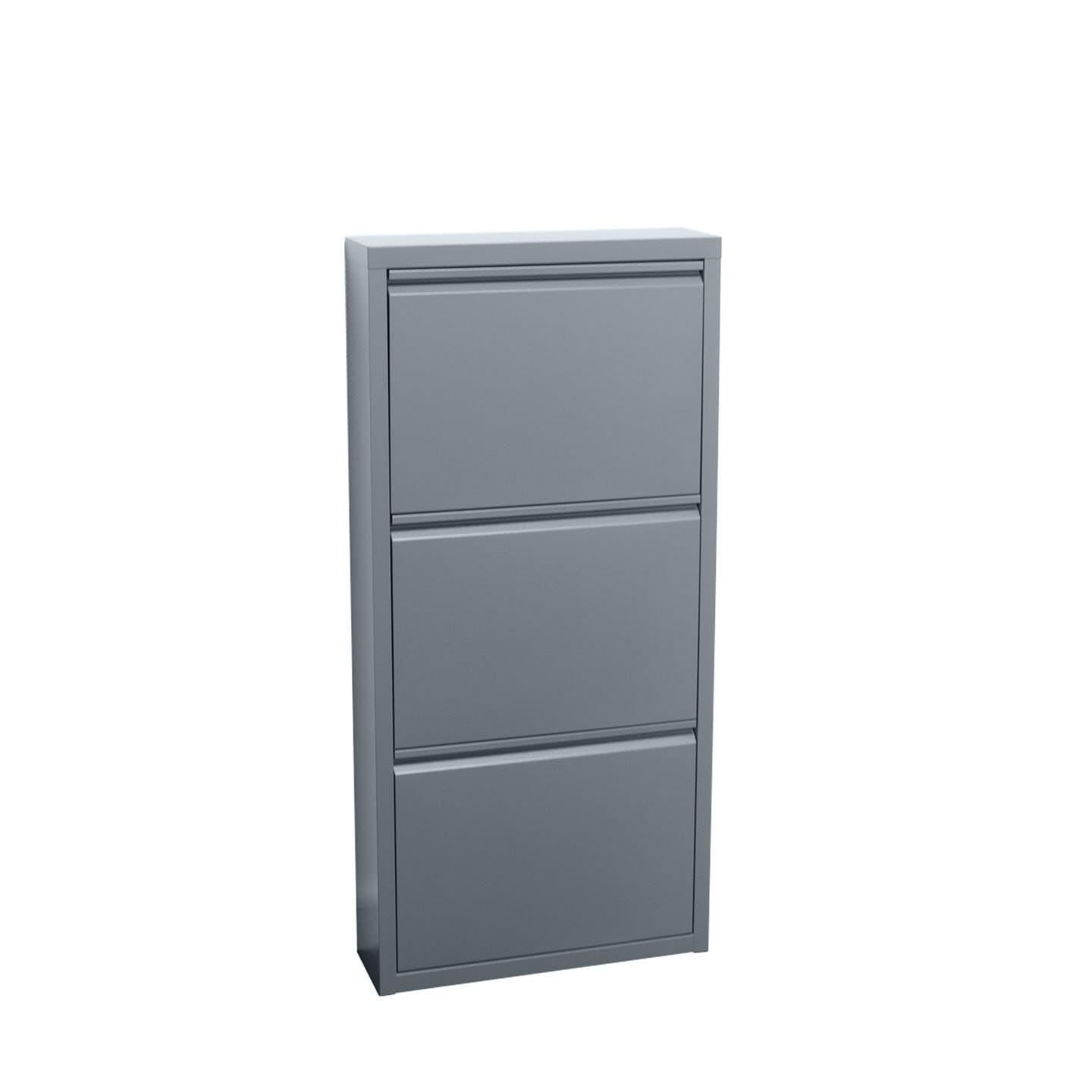 Pisa Schuhschrank mit 3 Klappen/Türen in Metall grau. Fertig montiert geliefert.