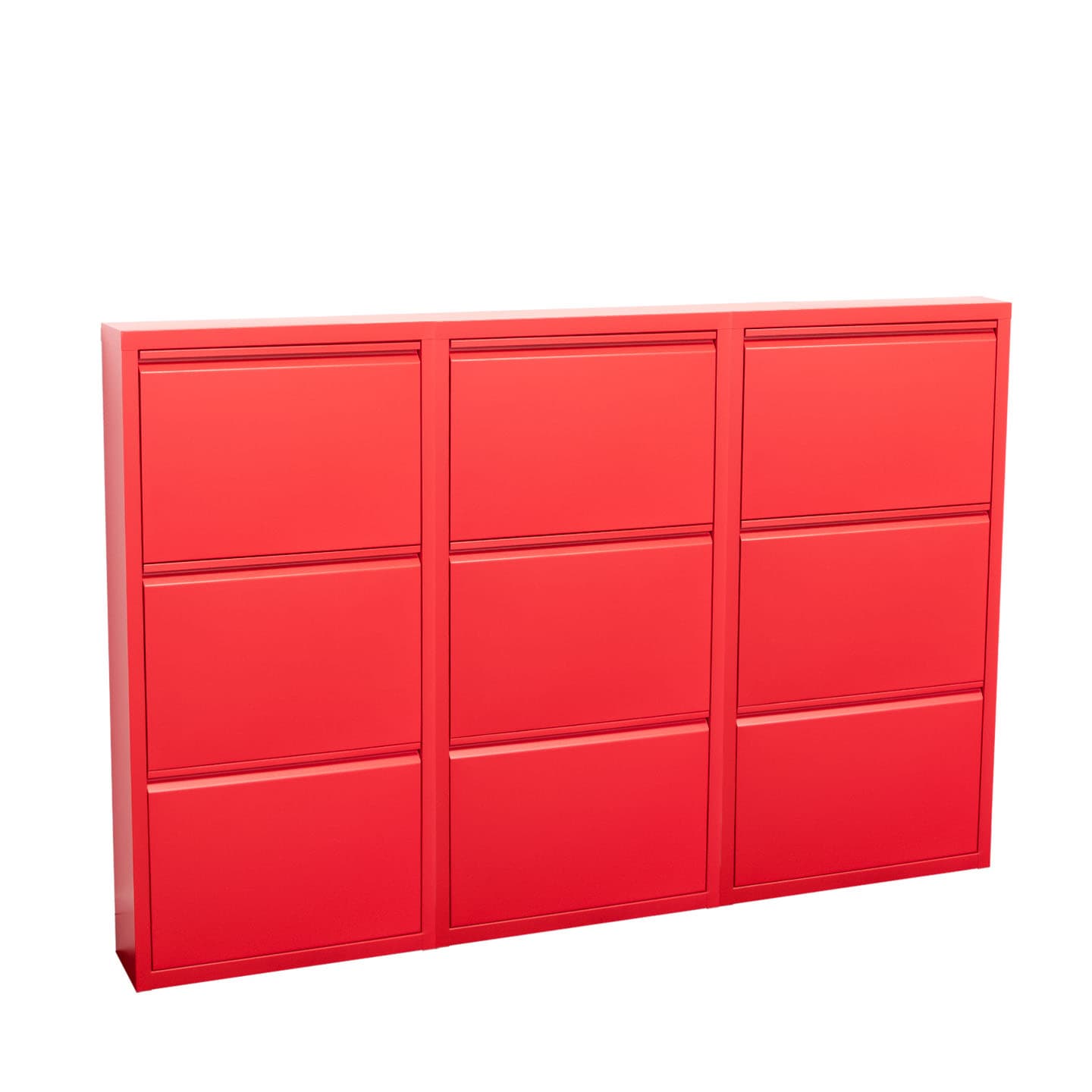 Pisa Schuhschrank mit 9 Klappen/Türen in Metall rot. Fertig montiert geliefert.