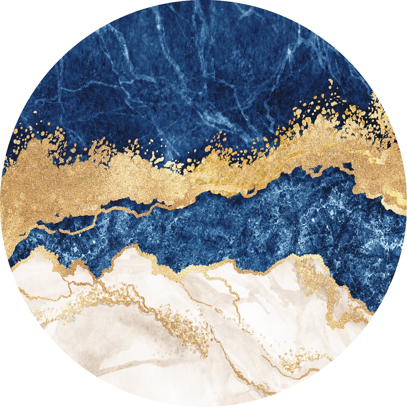 Rund Teppich - Padova (blau/weiß/gold) (Größe: Ø 240 cm)