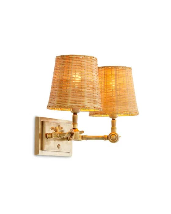 Wentworth Doppel Wandleuchte Messing/Rattan