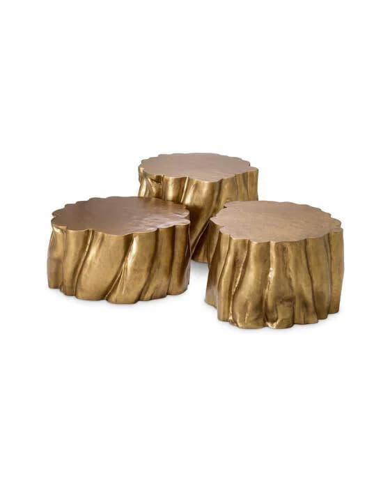 Frederico Couchtisch antikes Messing 3er Set