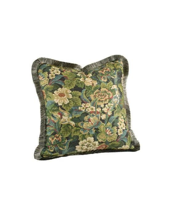 Ebonleaf Flower Cushion Cover Fringe Green