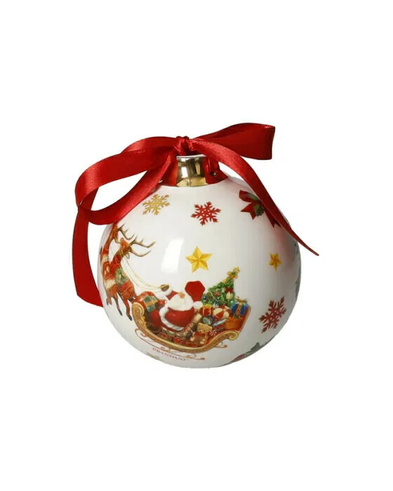 Santa's Sleigh Weihnachtskugel weiß 10cm