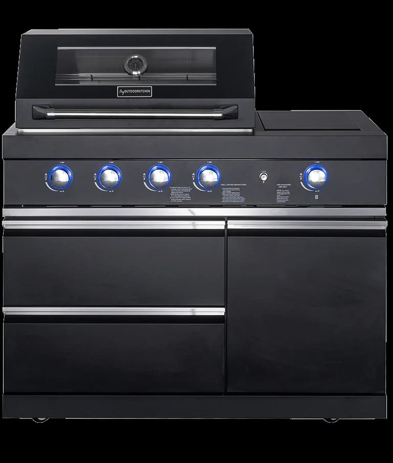 Pure - Freistehender Gasgrill mit 4 Brennern und Infrarot-Seitenbrenner - Schwarz - Myoutdoorkitchen
