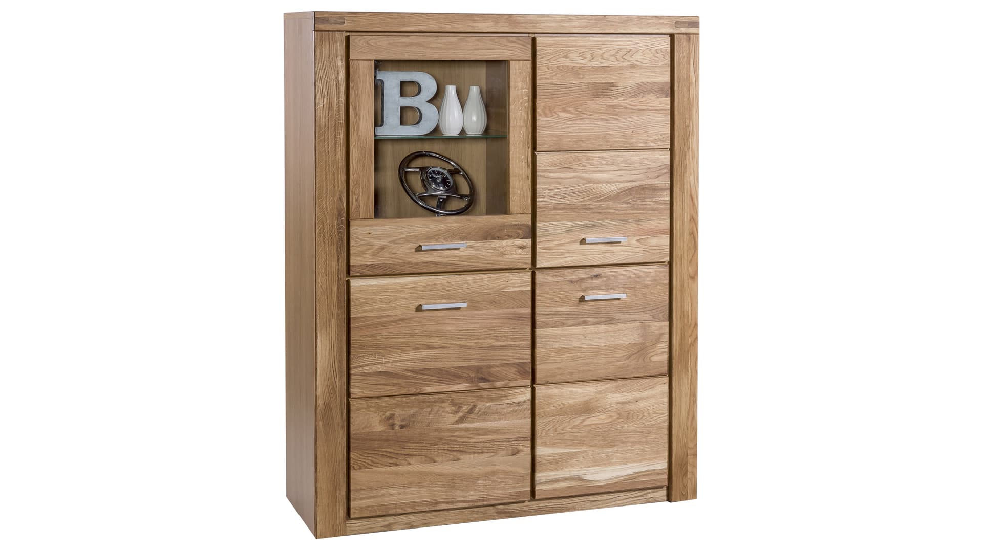 Highboard mit Glastür Wildeiche massiv geölt 108 cm - FREYJA