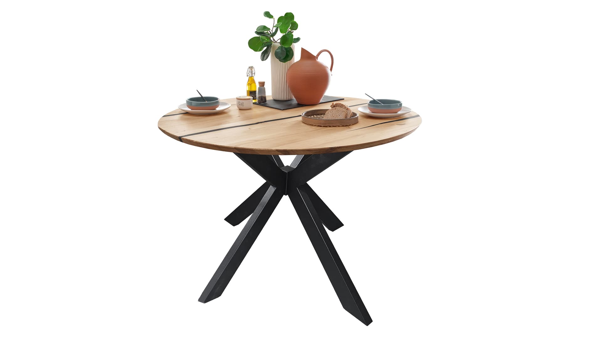 Esstisch rund Massivholztisch 120 cm Wildeiche geölt - OBISDAN