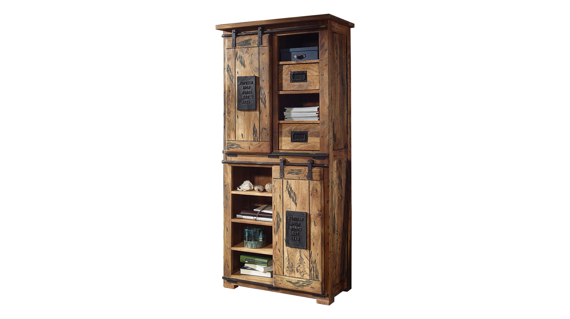 Highboard mit 2 Rolltüren Mango massiv 80 cm - EMANUEL