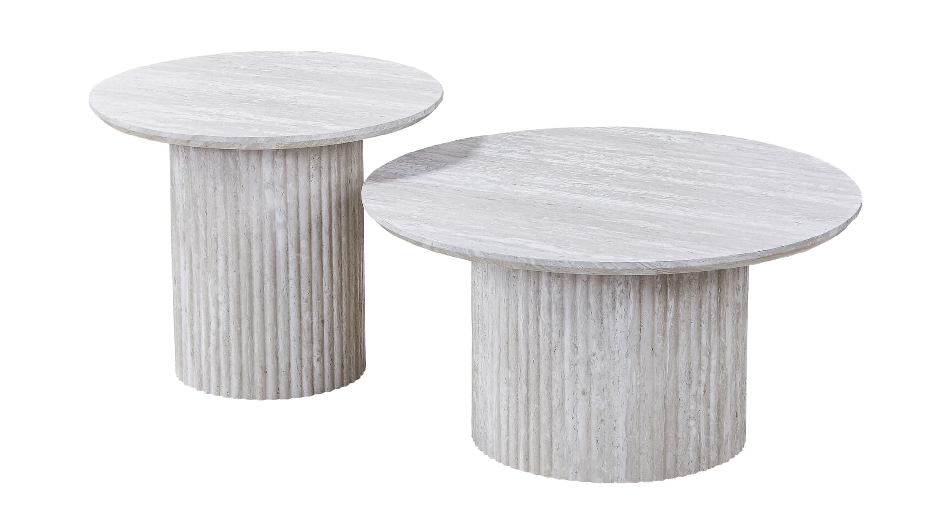 Couchtisch 2er-Set Kalksteinoptik weiß - 80 cm - 60 cm - LIANA