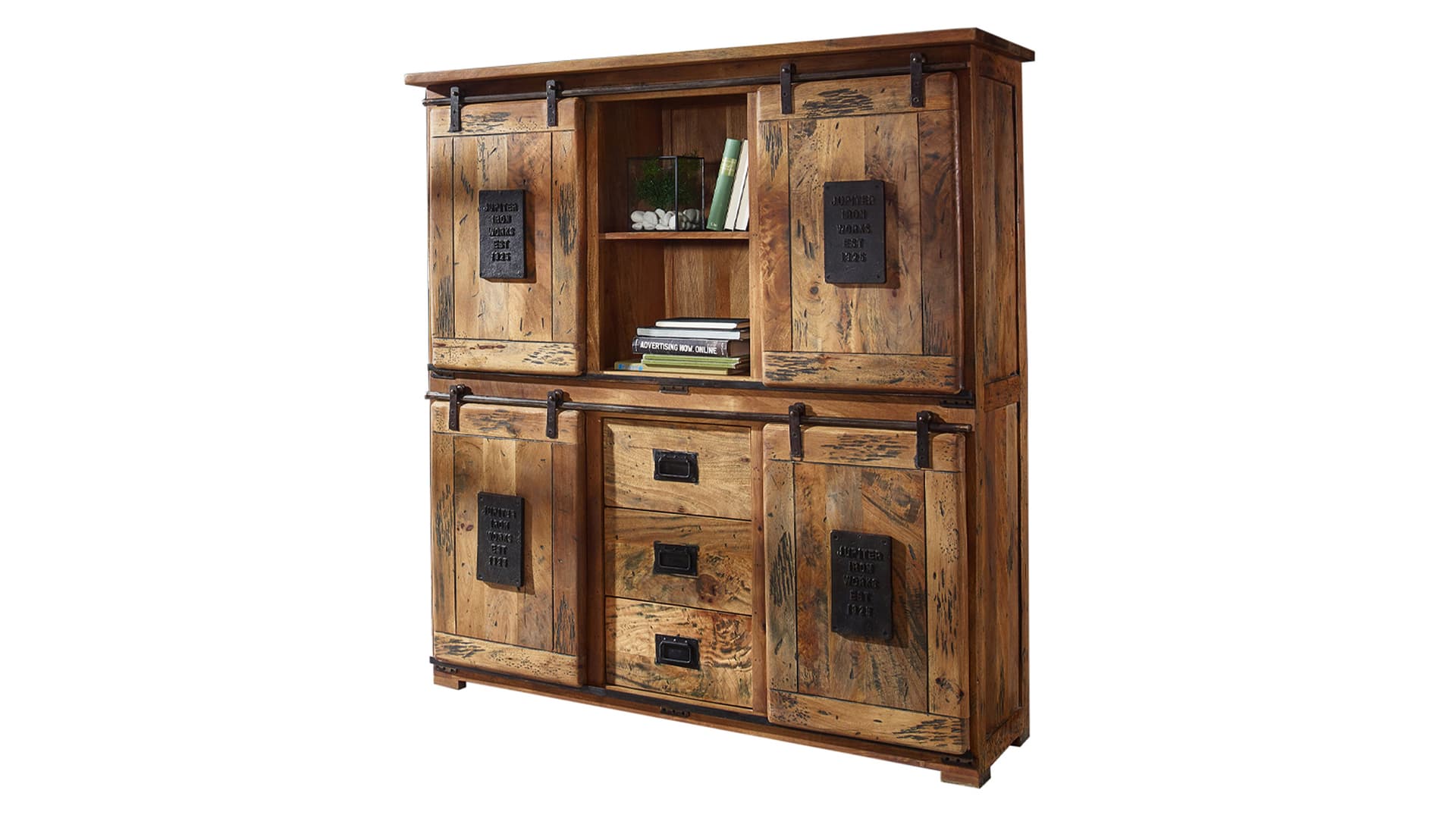 Highboard mit 4 Rolltüren Mango massiv 150 cm - EMANUEL