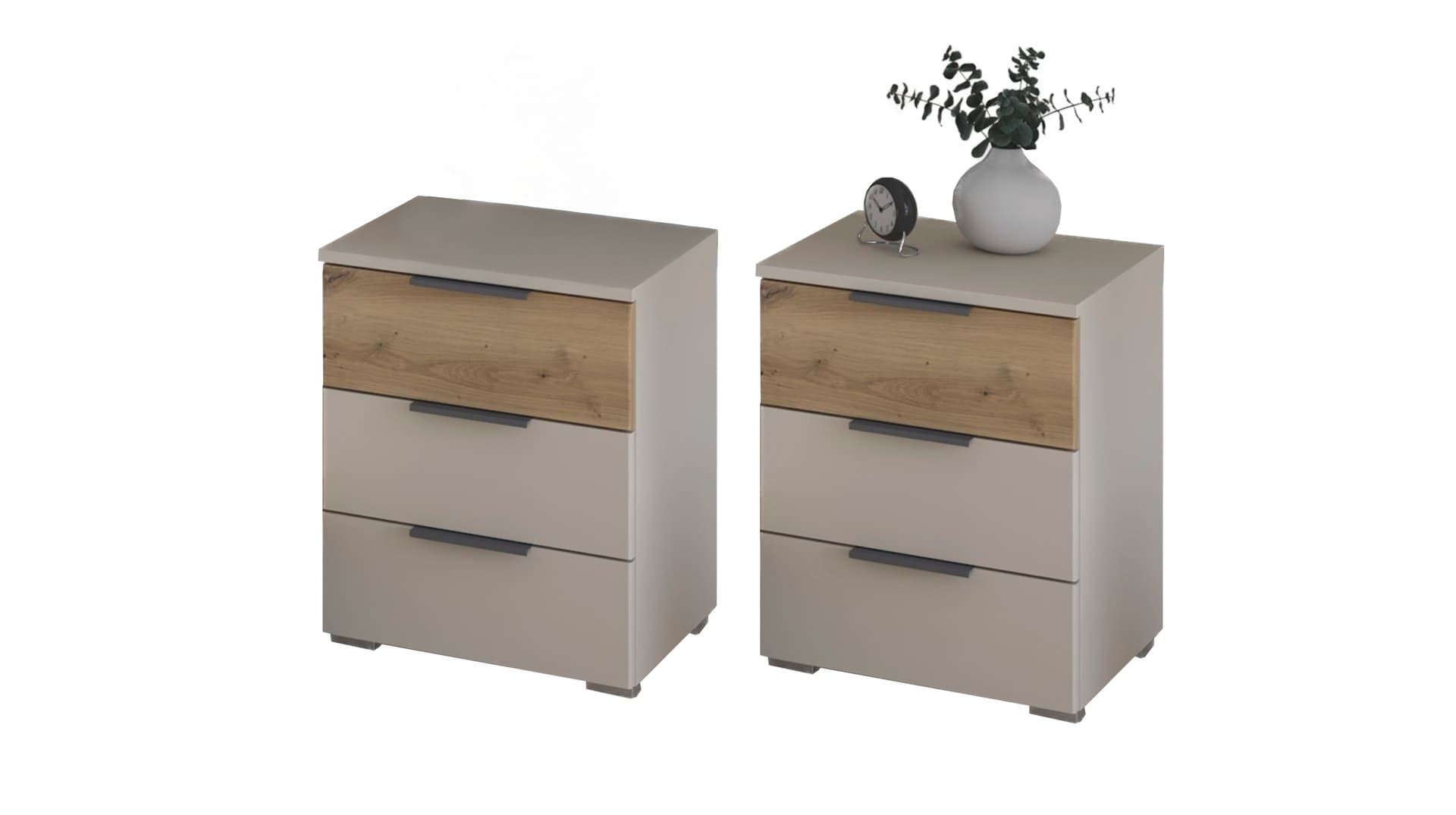 Nachttisch Paar beige Eiche 40 x 40 cm 3 Schubladen - rauch - SAJO