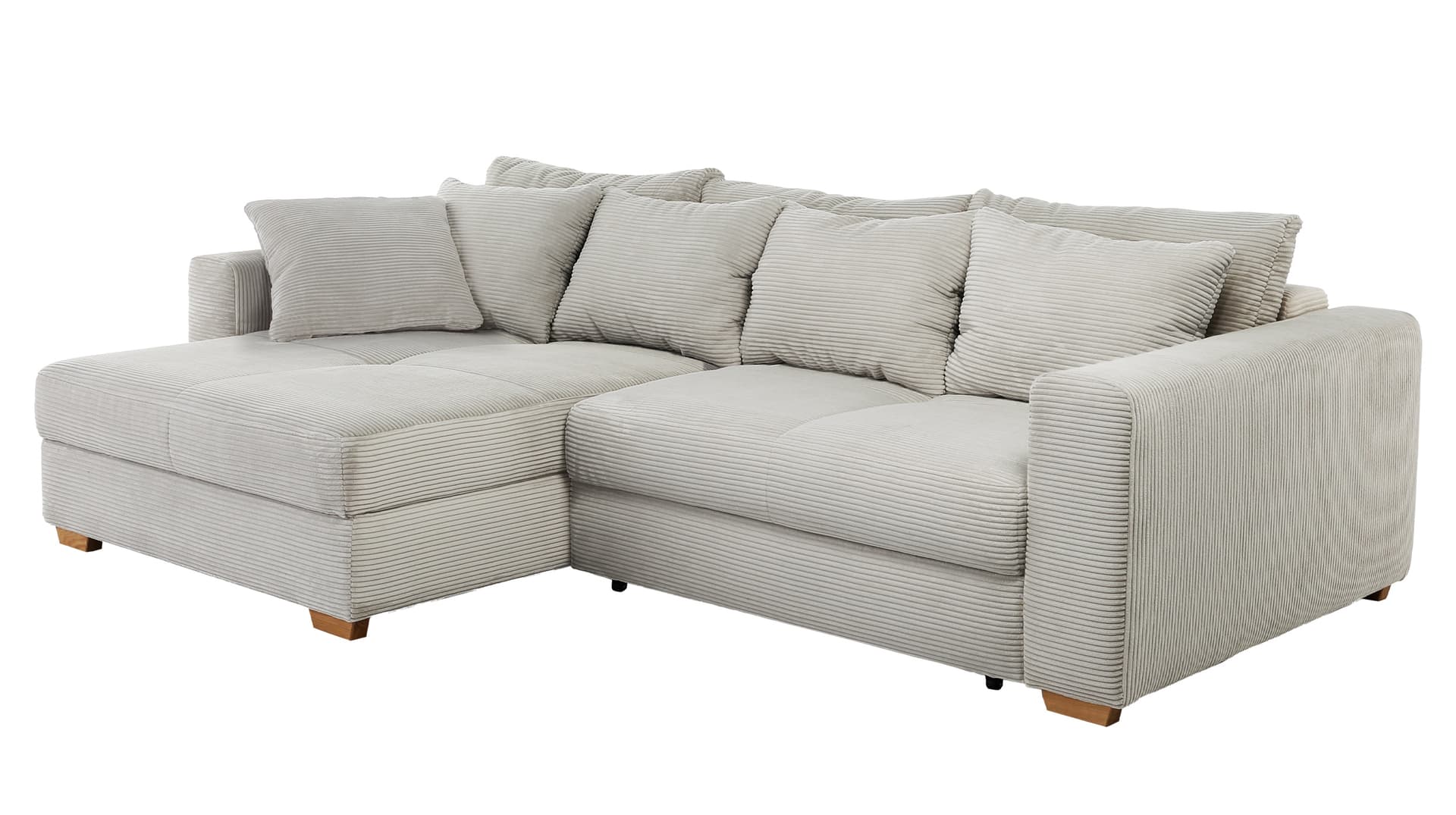 Ecksofa Cord Schlaffunktion grau-beige Bettkasten 288 x 186 cm - KAMPEN