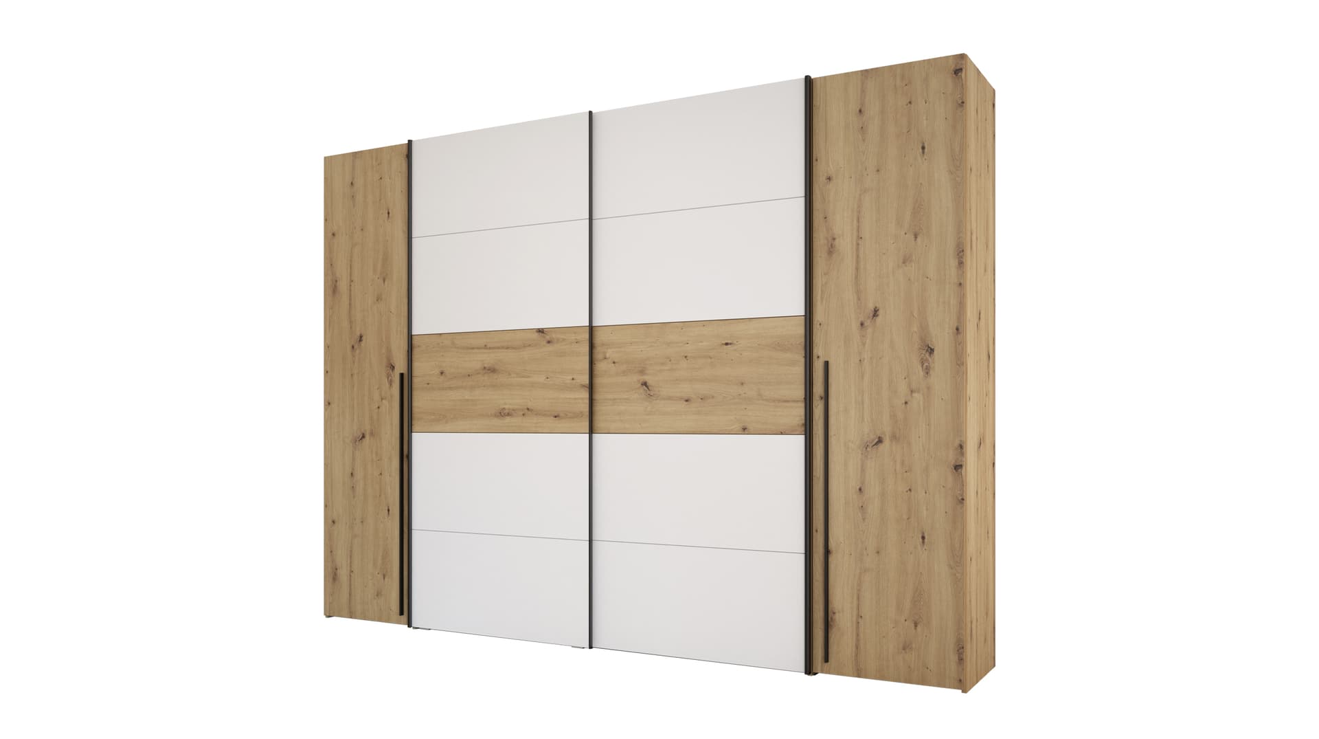 Kleiderschrank Artisan Eiche - weiß - 270 cm - Schwebetüren - NARAGO