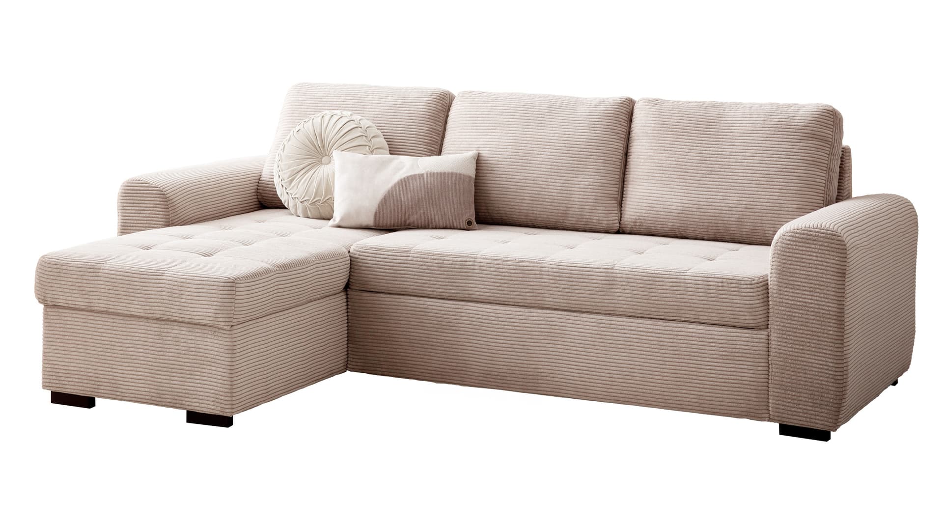 Ecksofa Cord beige mit Schlaffunktion 243 cm - Bettkasten - POLL