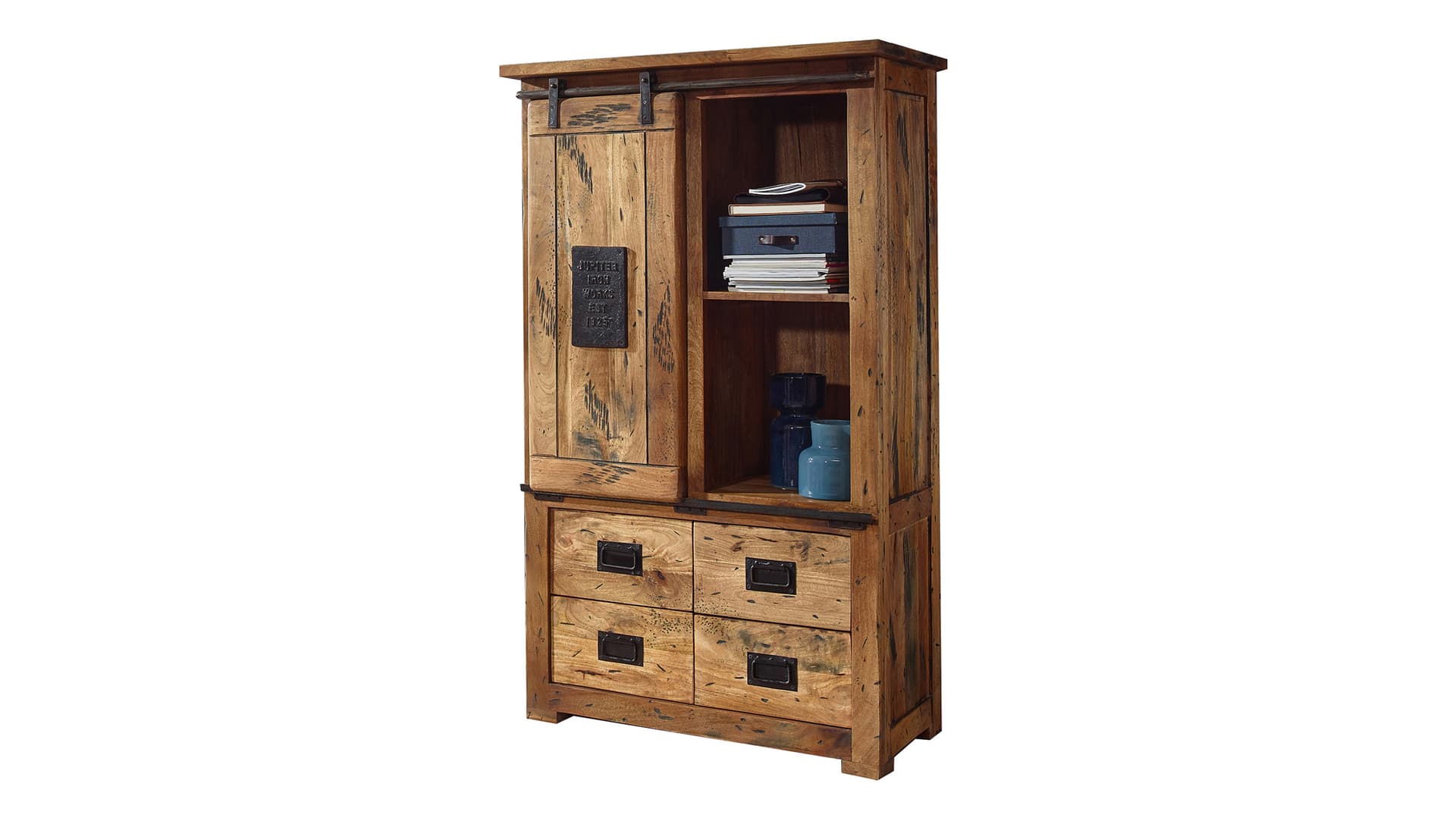Highboard mit 1 Rolltür Mango massiv 90 cm - EMANUEL