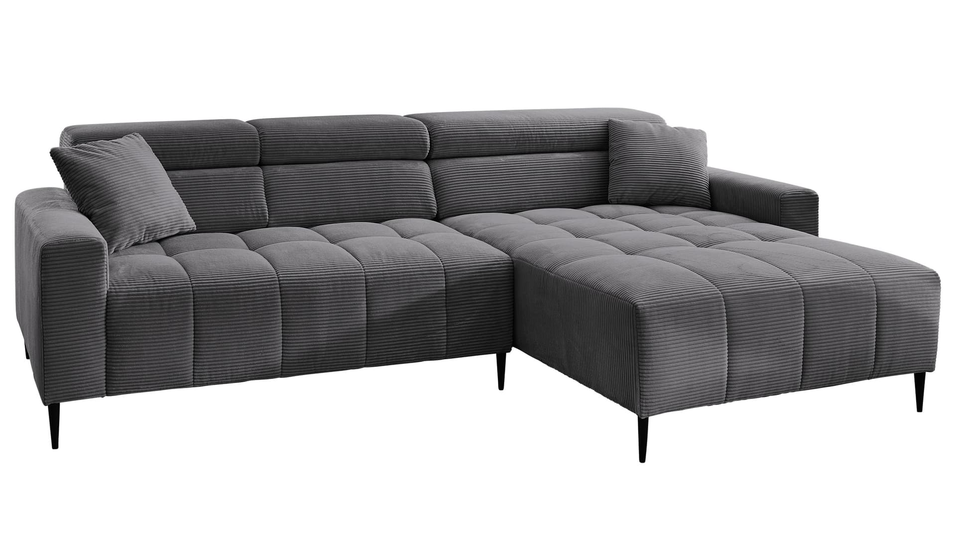 Ecksofa Cord grau elektrisch ausfahrbar 256 cm - OT rechts - SIMPLE