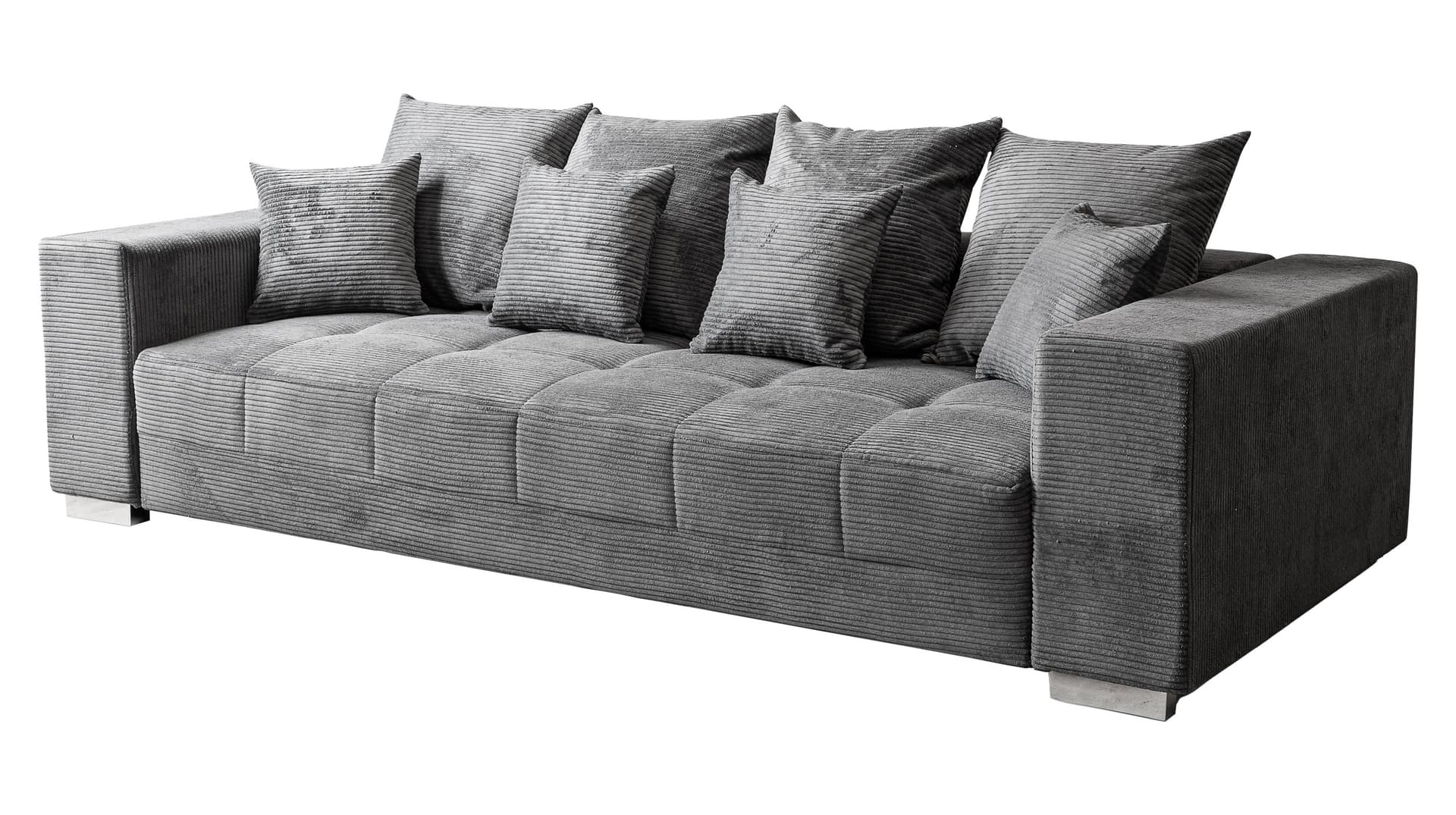 Big Sofa Cord grau - mit Nosagunterfederung - 254 cm - BORNEO