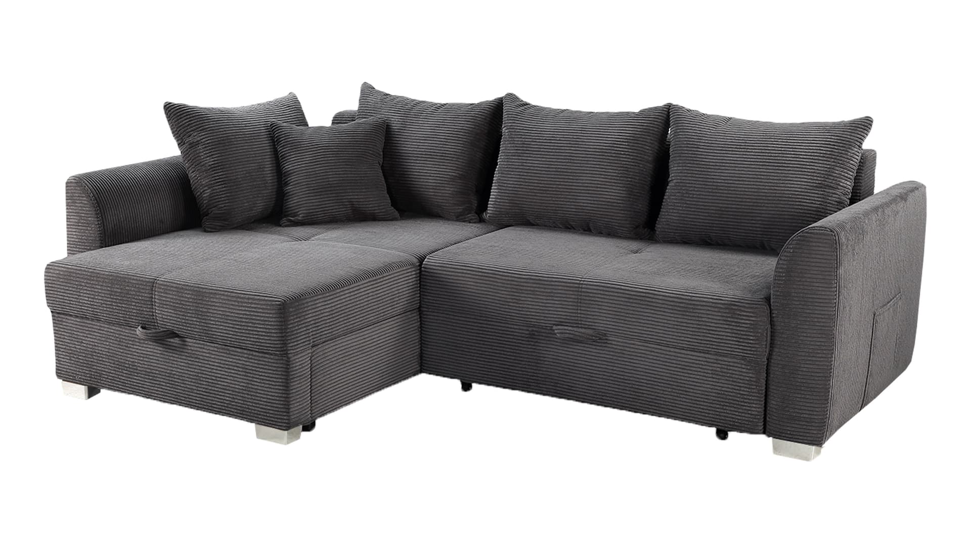 Ecksofa Cord Schlaffunktion Bettkasten grau 236 cm - BOOMER