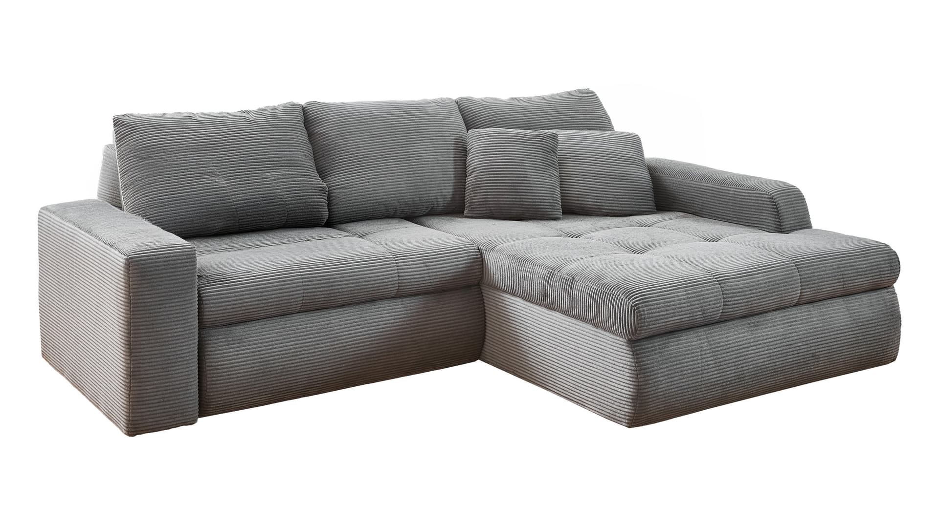 Ecksofa Cord Schlaffunktion Bettkasten grau 241 cm - OT rechts - LUNO