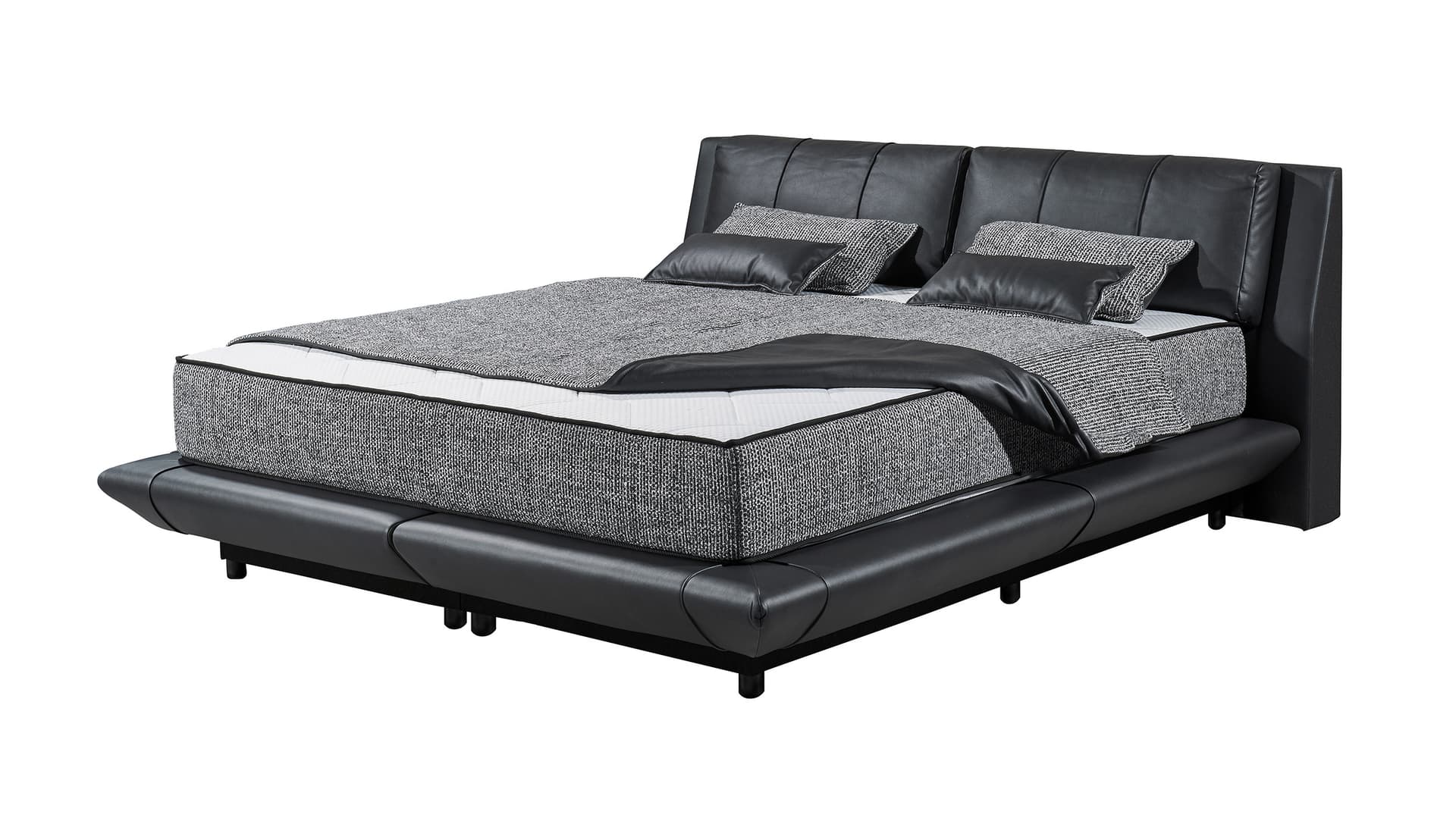Boxbett 180 x 200 cm schwarz Lederlook mit Bettkasten - MIDNIGHT