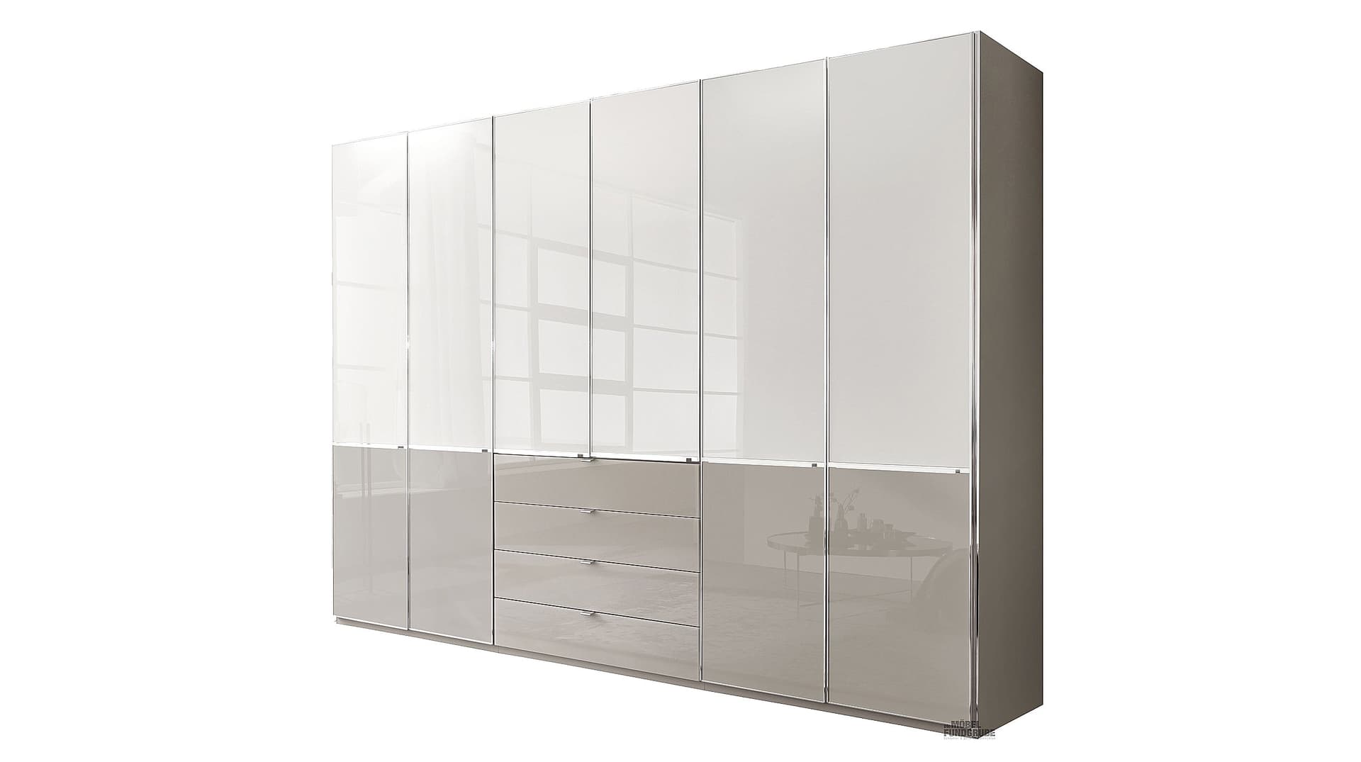 Kleiderschrank mit Glasfront 300 cm - weiß - SHANGHAI 2