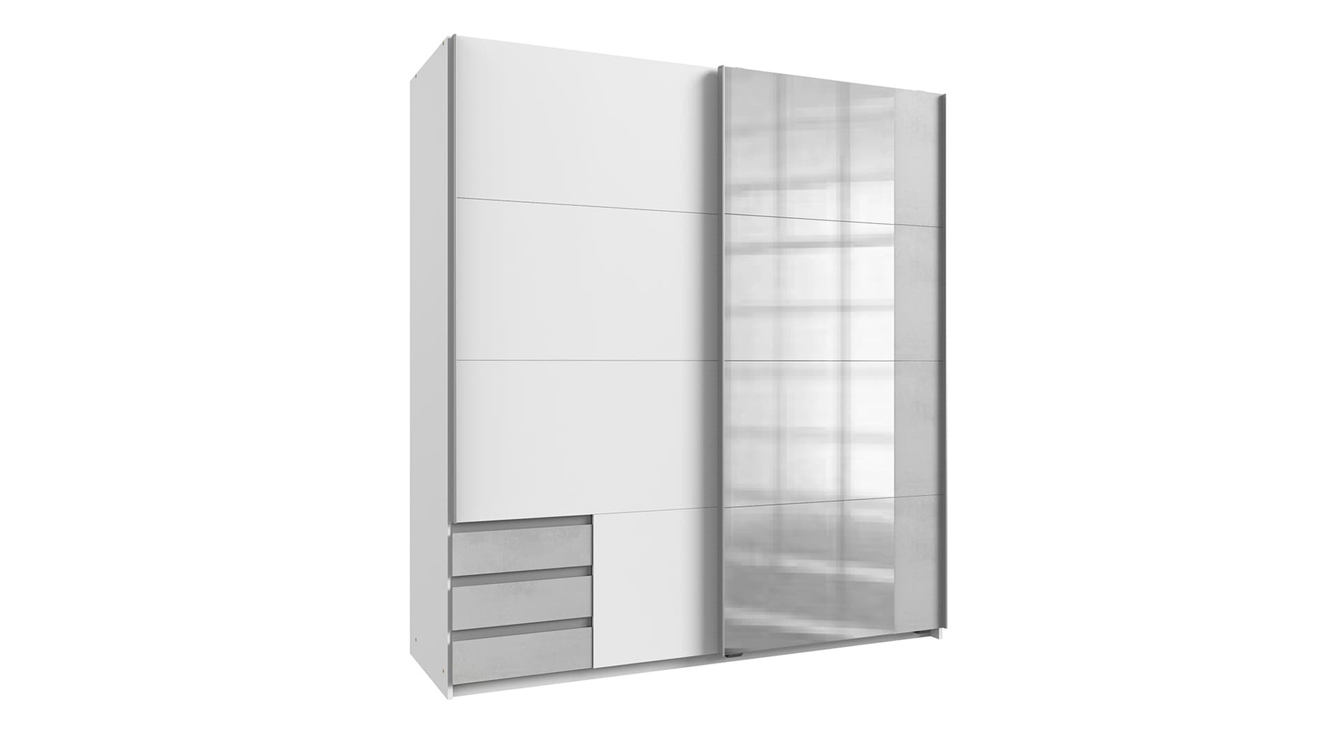 Schwebetürenschrank mit Spiegel weiß - Betonoptik 180 cm - EMDEN