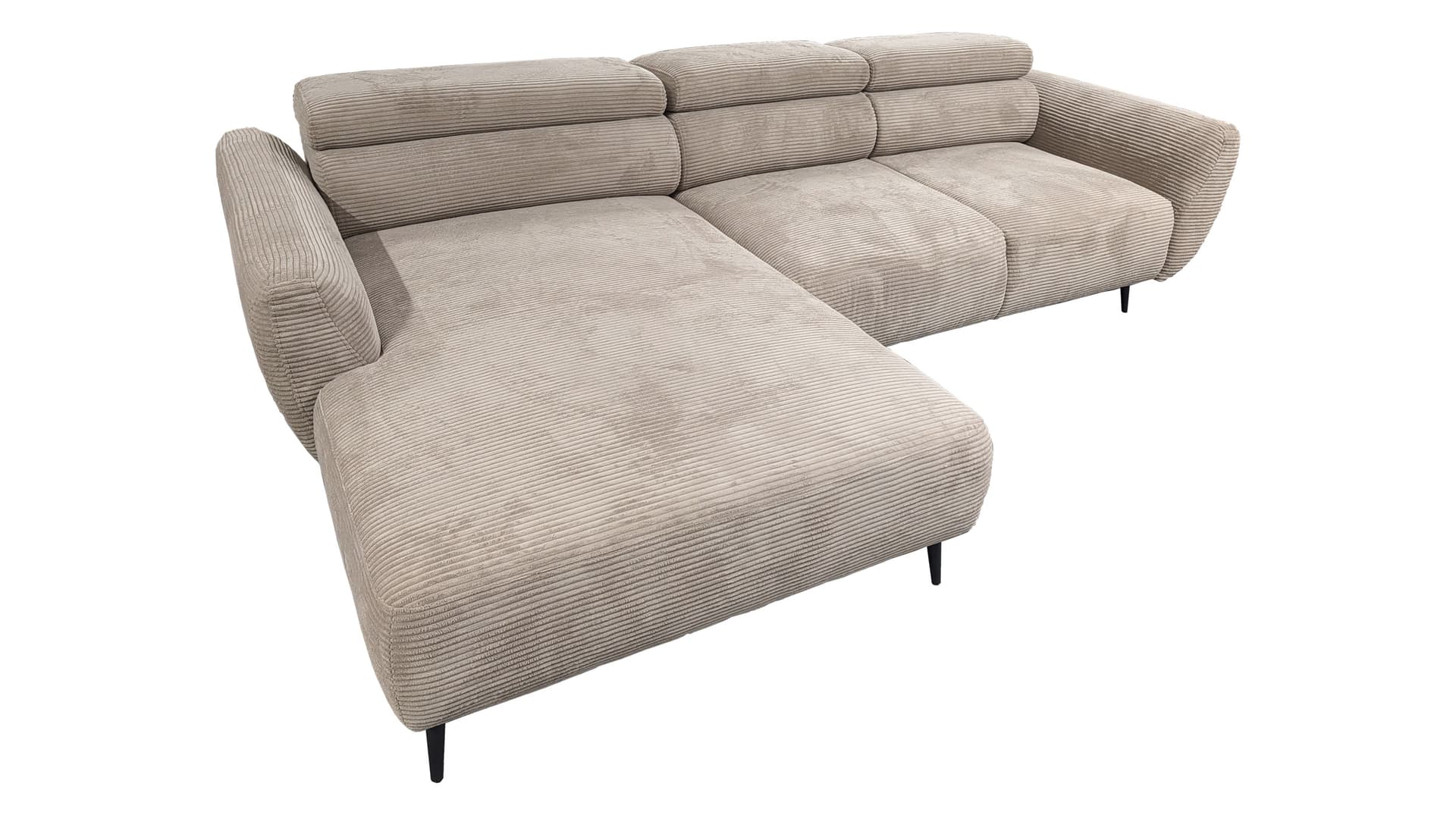 Ecksofa Cord beige elektrisch ausfahrbar 277 cm - OT- links - ALISSON