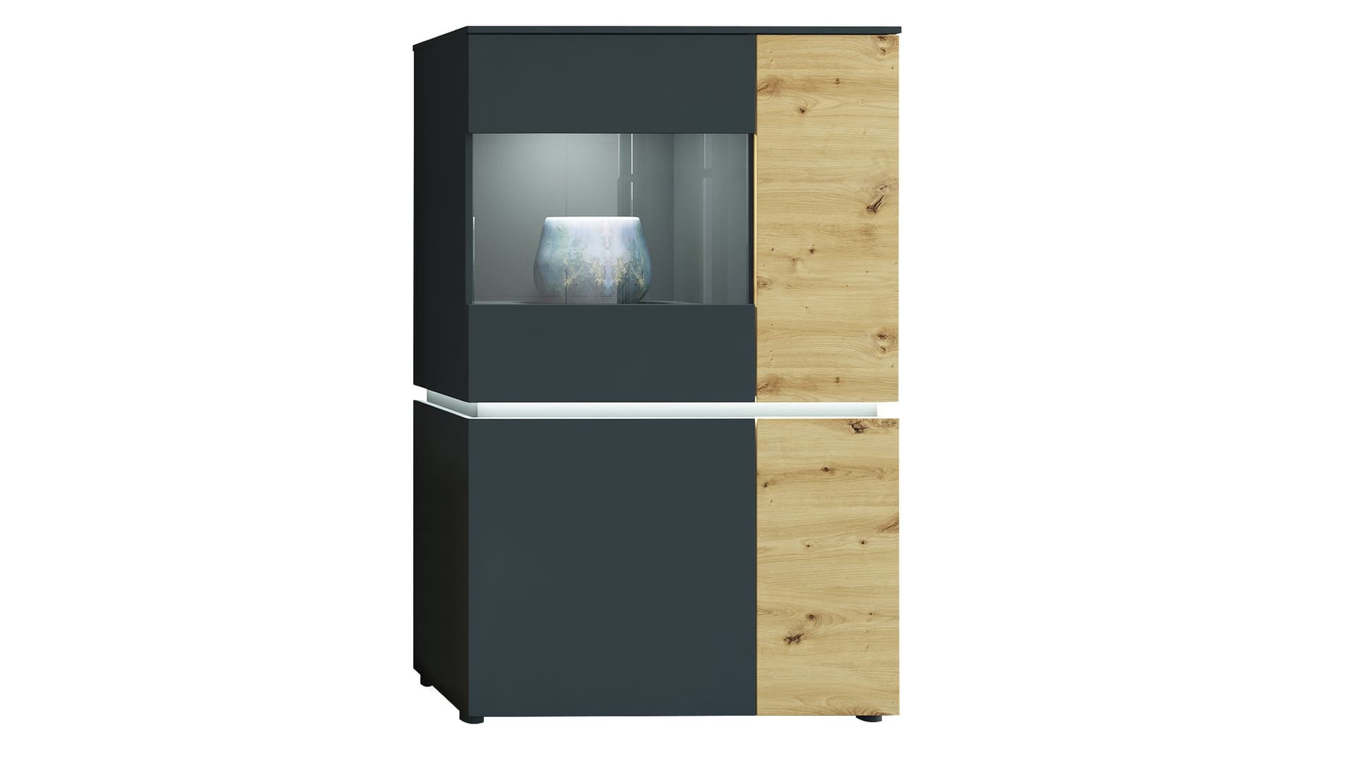 Vitrine mit Beleuchtung Artisan Eiche - grau B 90 x H 146 cm - LUCI