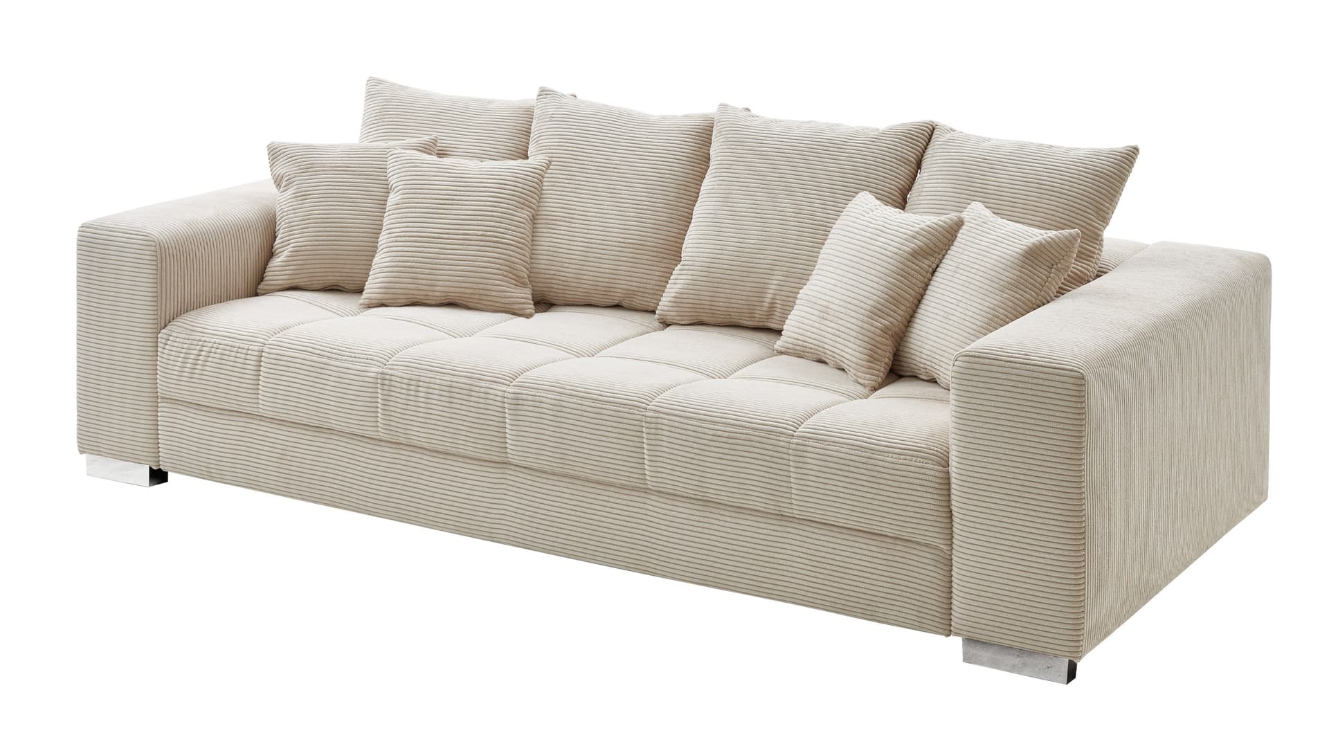Big Sofa Cord beige - Nosagunterfederung 254 cm - BORNEO
